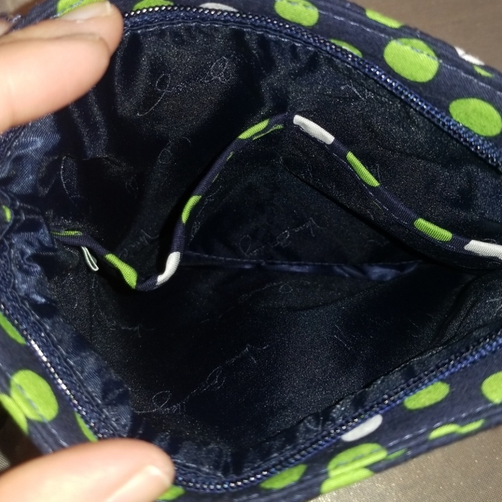 Vera Bradley Crossbody Navy with White and Green Polkadots Purse - Picture 6 of 6